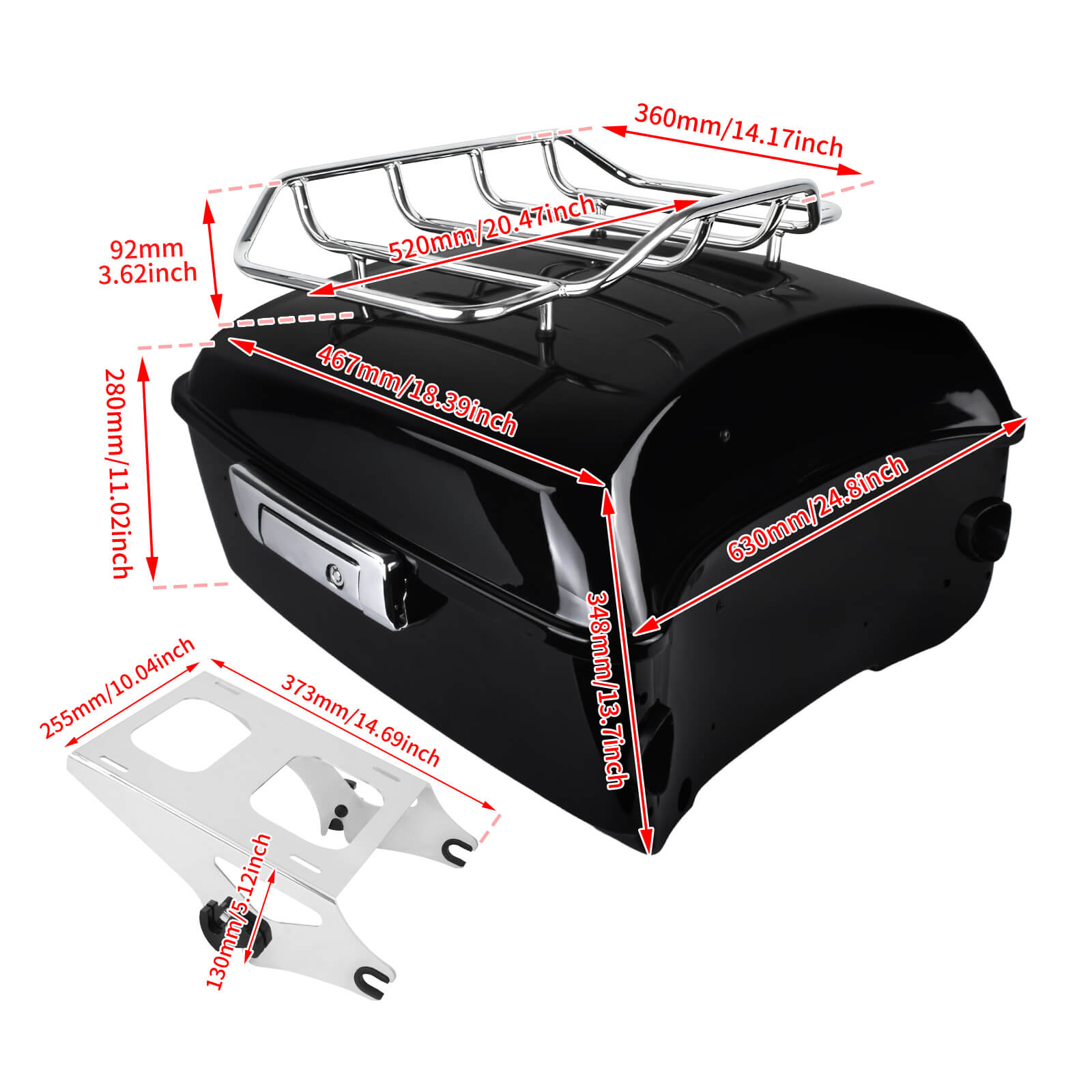13.7" King Tour Luggage Trunk w/ Luggage Rack For Harley Touring '14-'25 | Mactions