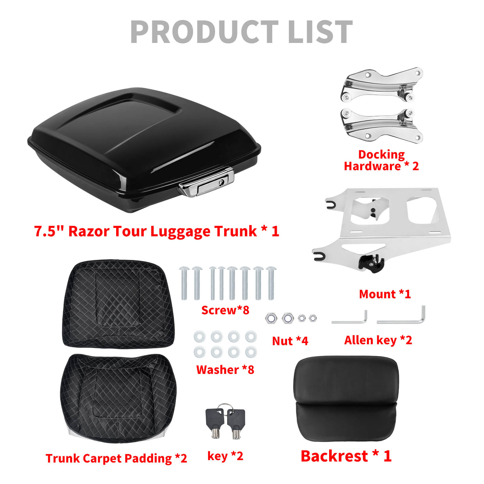 ZHLU0034 JG mactions tour pack trunk detachable luggage rack street glide 2022 chrome hardware product list