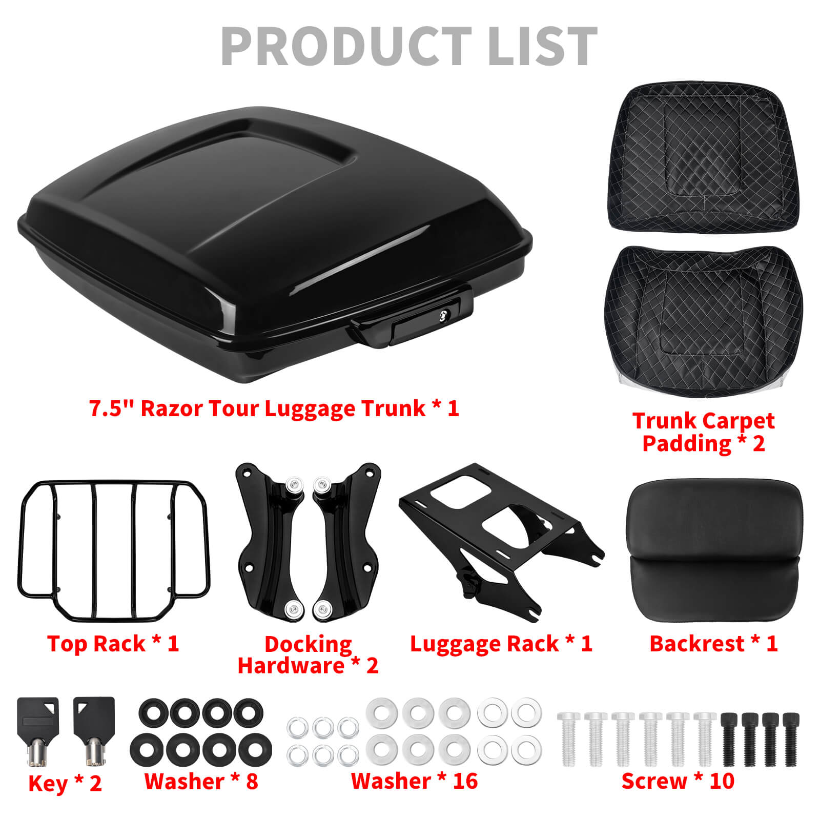 7.5" Razor Tour Pack Trunk with Backrest & Quick Detach Luggage Rack for Harley Touring '14-'25 | Mactions