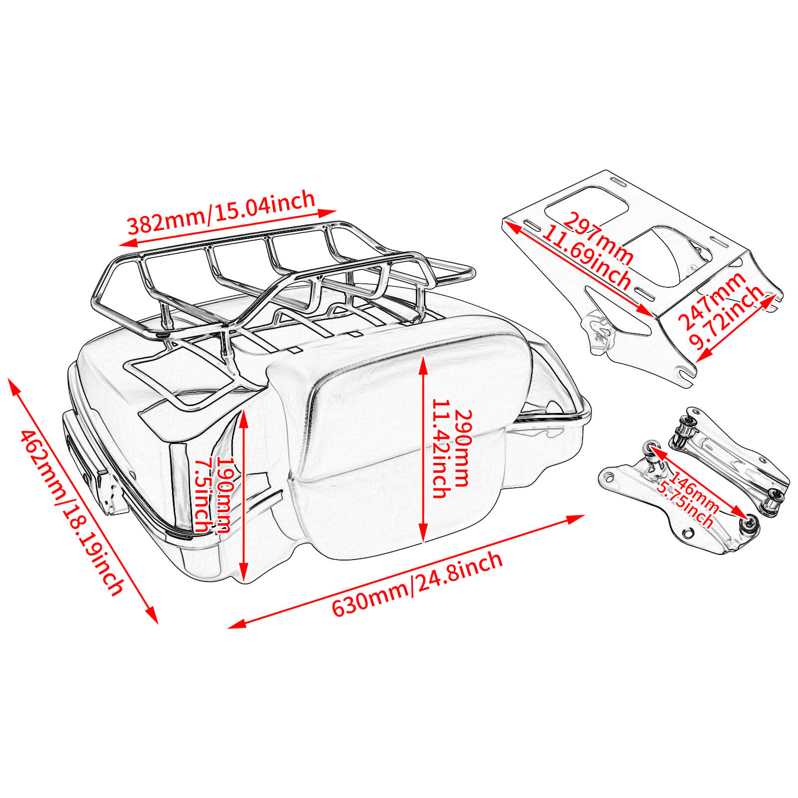 7.5" Razor Tour Pack Trunk with Backrest & Quick Detach Luggage Rack for Harley Touring '14-'25 | Mactions