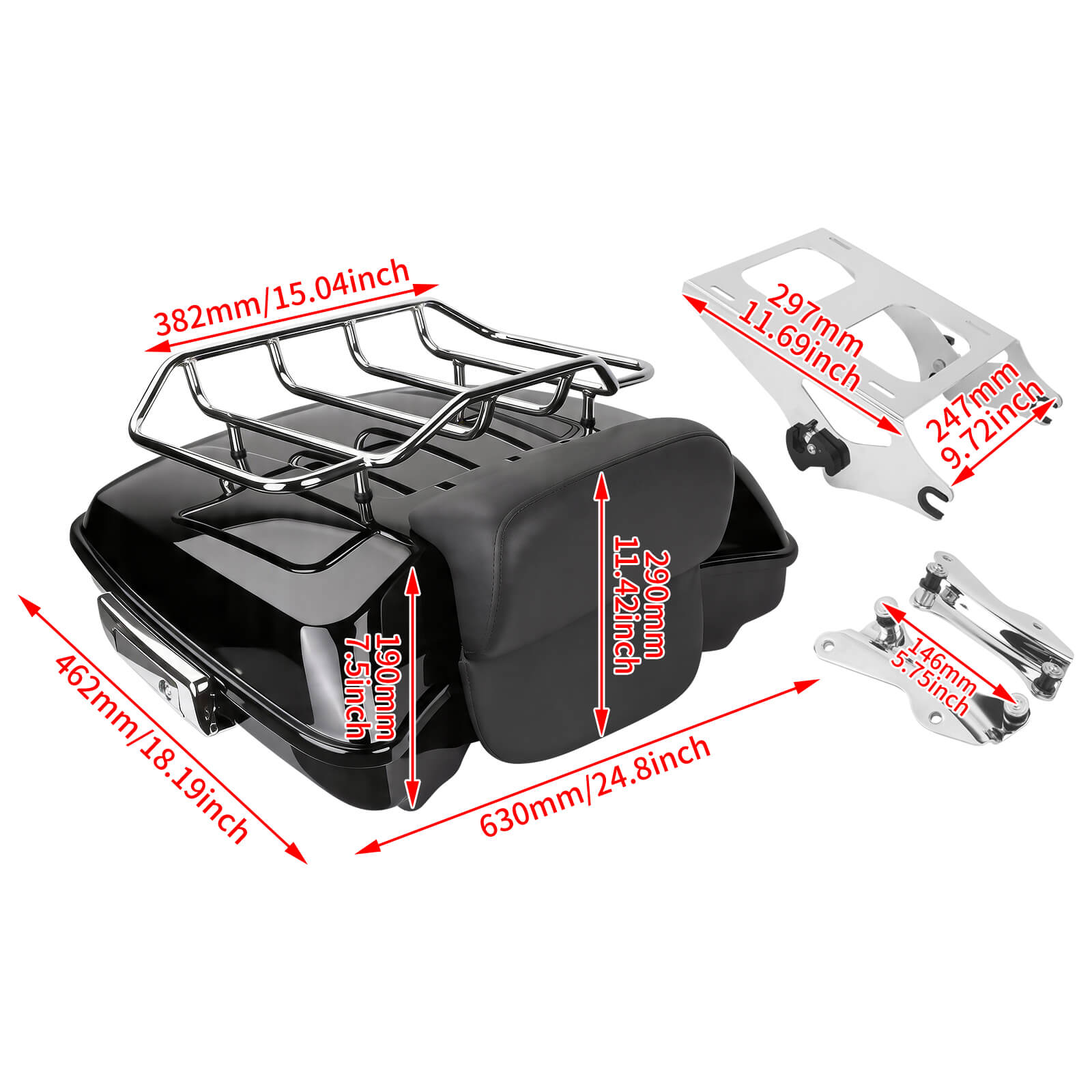 ZHLU0038 Mactions 7.5" Razor Luggage Tour Trunk Complete for Harley Touring '14-'25