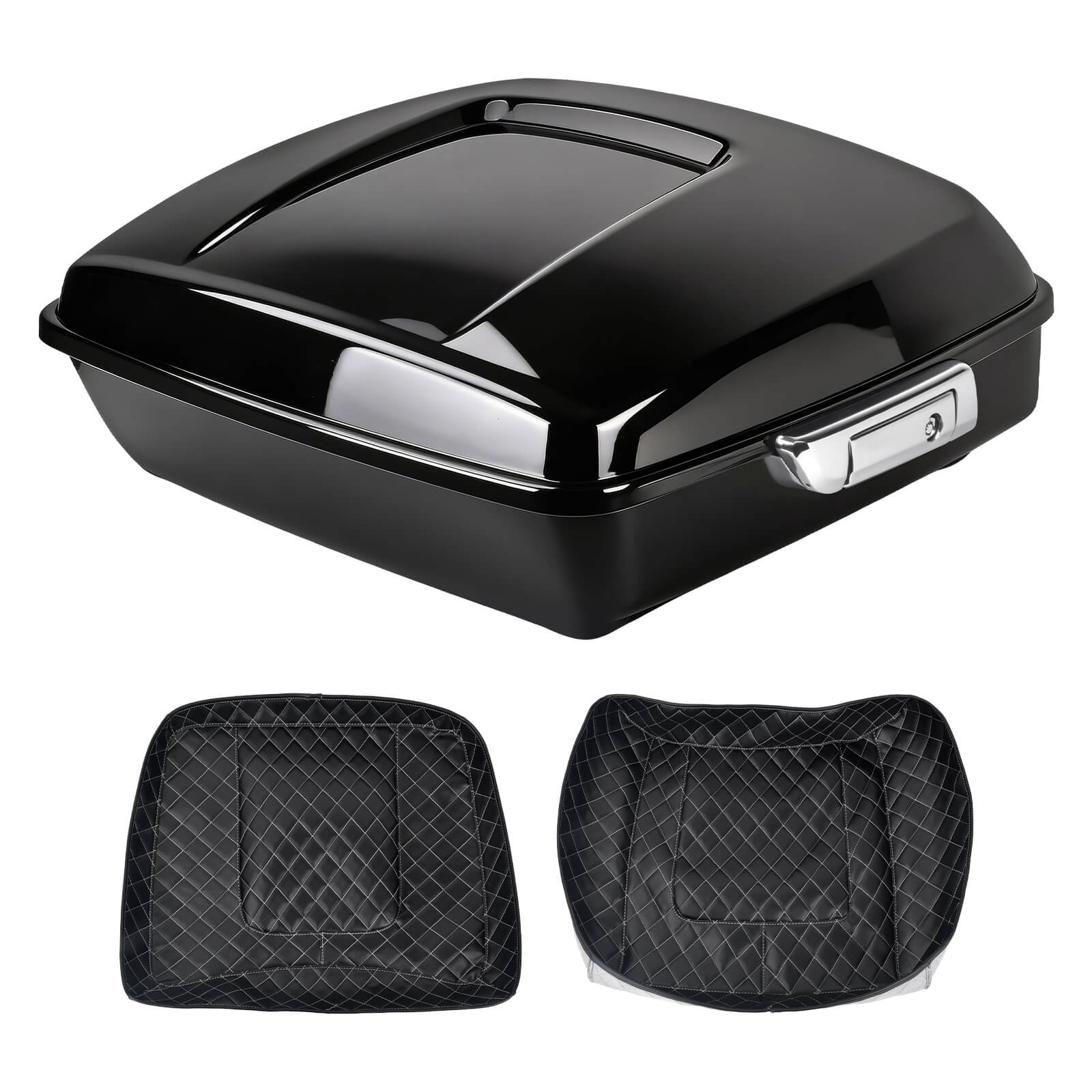 10.7" Gloss Black Chopped Tour Pack Luggage with Quilted Liner for Harley Touring '14-'25 - Chrome Latch | Mactions