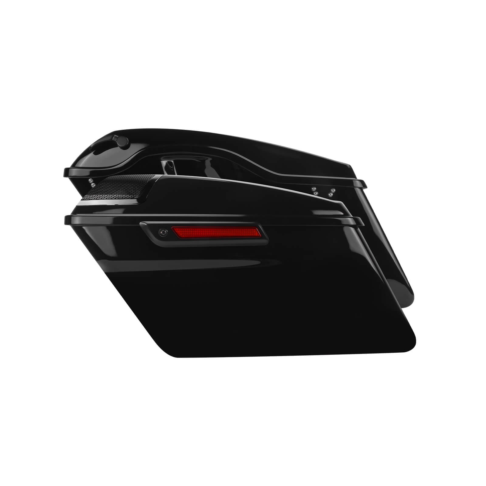 Black/Chrome Latch Saddlebags with Audio Lids for Harley Touring '14-'24 | Mactions