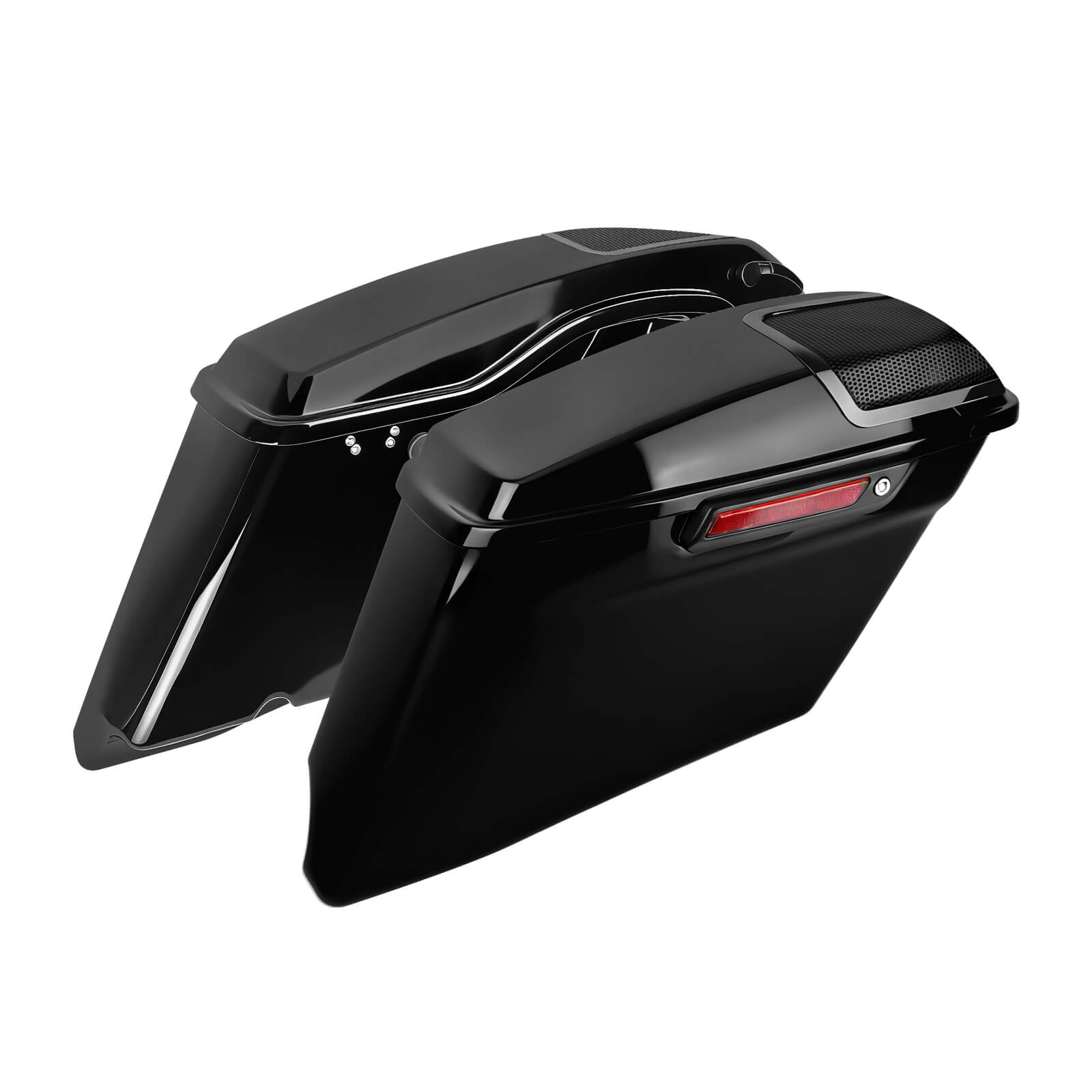 Gloss Black Saddlebags with Audio Lids for Harley Road King '14-'24 | Mactions