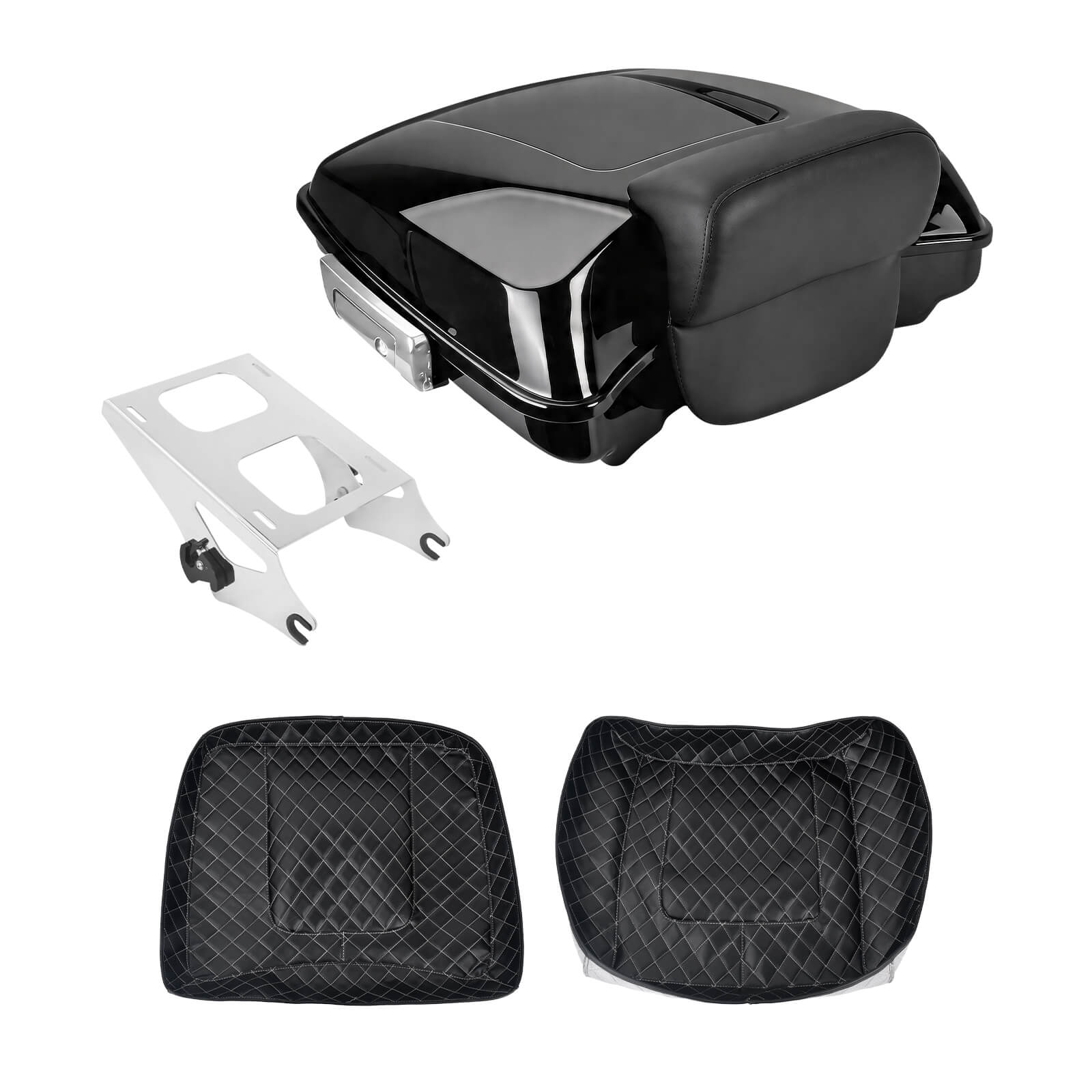 zhlu0032 jg mactions razor pack luggage trunk backrest rack kit harley touring 2019 silver angle