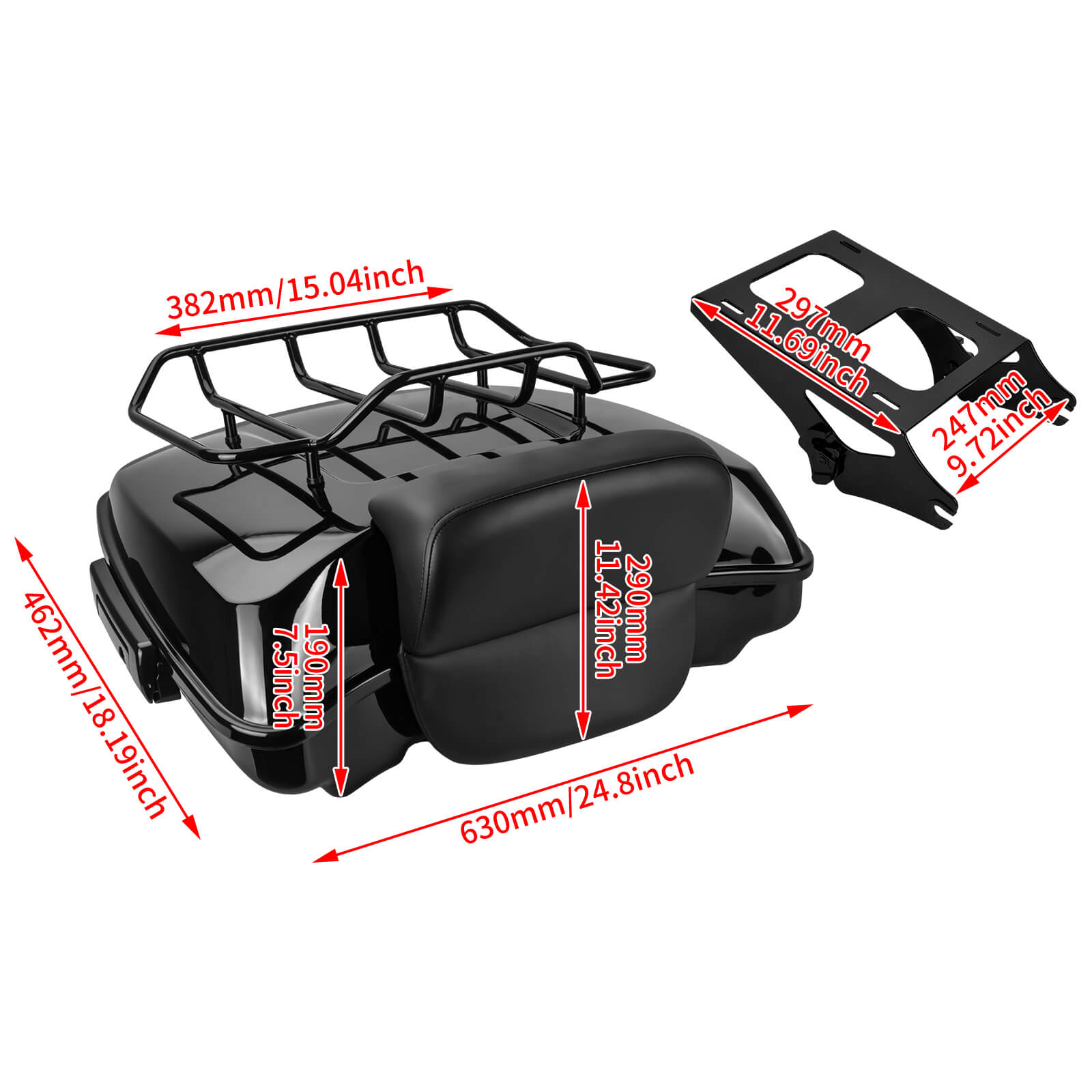 zhlu0035 jg mactions razor luggage tour trunk top rack set harley touring 2018 black size