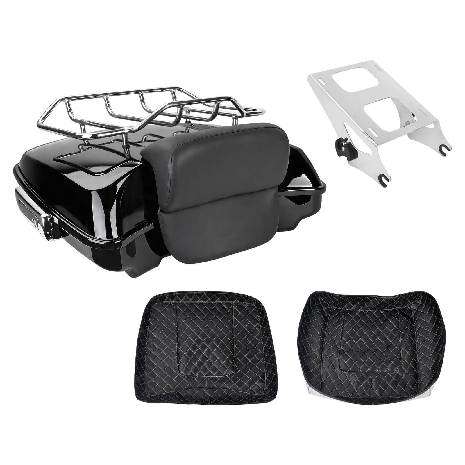 zhlu0036 jg mactions razor luggage tour trunk top rack set harley touring 2019 chrome angle